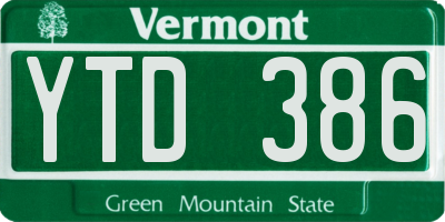 VT license plate YTD386