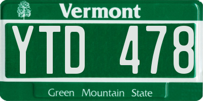 VT license plate YTD478
