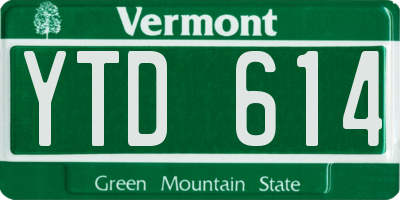 VT license plate YTD614