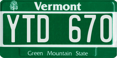 VT license plate YTD670