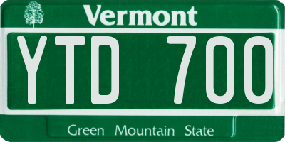 VT license plate YTD700