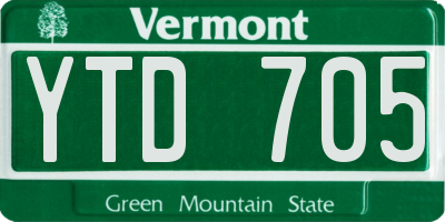 VT license plate YTD705