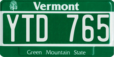 VT license plate YTD765