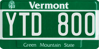 VT license plate YTD800