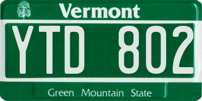 VT license plate YTD802