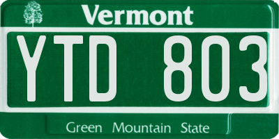 VT license plate YTD803