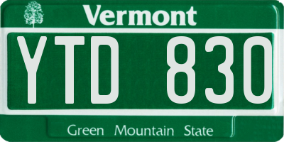 VT license plate YTD830