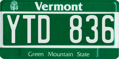 VT license plate YTD836