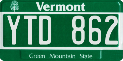 VT license plate YTD862