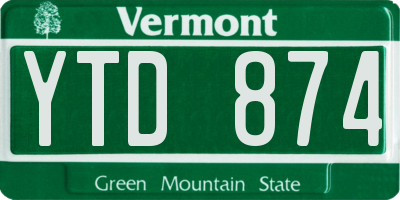 VT license plate YTD874