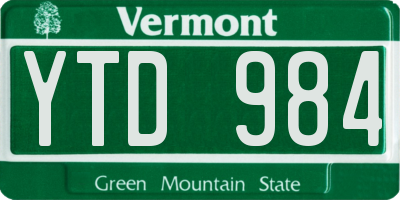 VT license plate YTD984