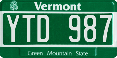VT license plate YTD987