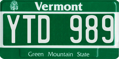 VT license plate YTD989
