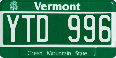 VT license plate YTD996