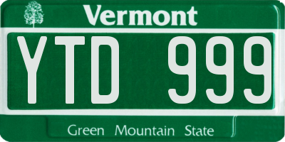 VT license plate YTD999