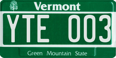 VT license plate YTE003