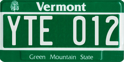 VT license plate YTE012