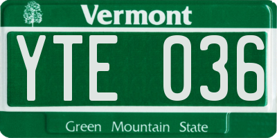 VT license plate YTE036