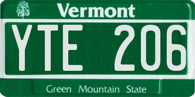 VT license plate YTE206