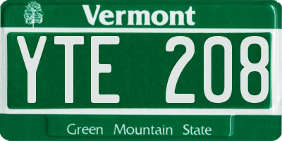 VT license plate YTE208