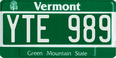 VT license plate YTE989