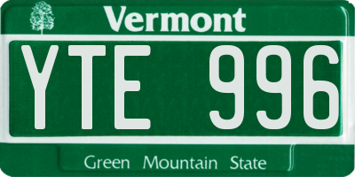 VT license plate YTE996