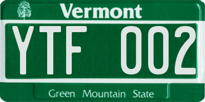 VT license plate YTF002