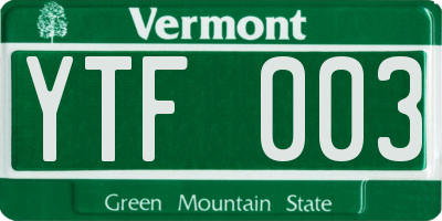 VT license plate YTF003
