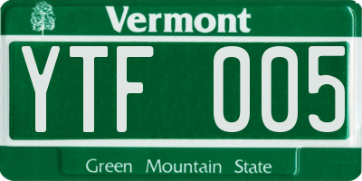 VT license plate YTF005