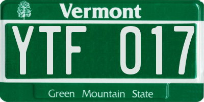 VT license plate YTF017