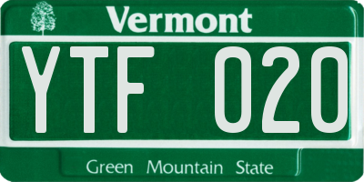 VT license plate YTF020
