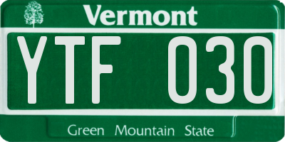 VT license plate YTF030