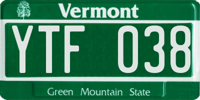 VT license plate YTF038