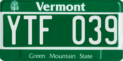 VT license plate YTF039