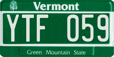 VT license plate YTF059