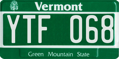 VT license plate YTF068