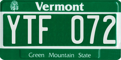 VT license plate YTF072