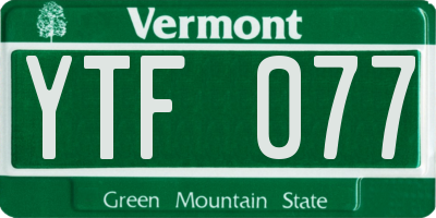 VT license plate YTF077