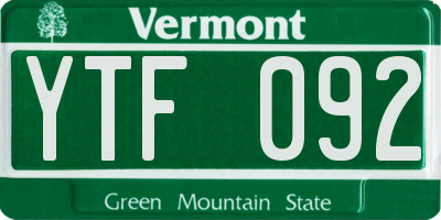 VT license plate YTF092