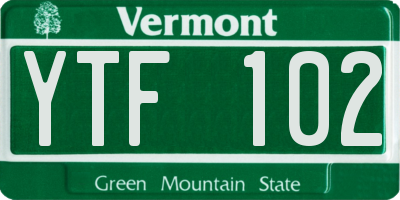 VT license plate YTF102