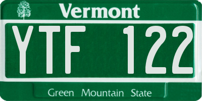 VT license plate YTF122