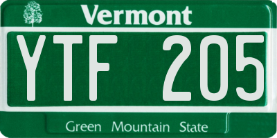 VT license plate YTF205