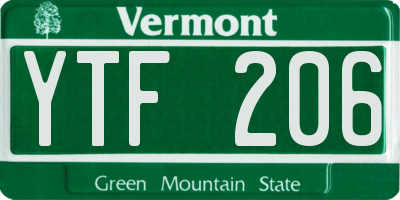 VT license plate YTF206