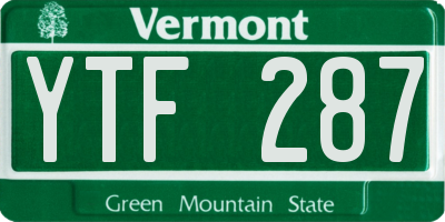 VT license plate YTF287