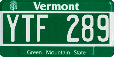 VT license plate YTF289
