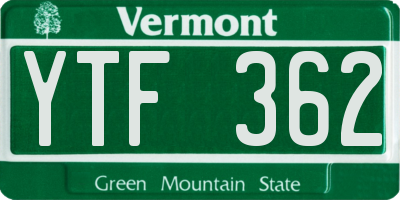 VT license plate YTF362
