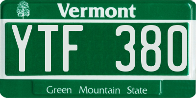 VT license plate YTF380