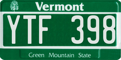 VT license plate YTF398