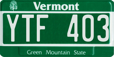 VT license plate YTF403