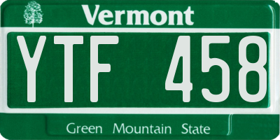 VT license plate YTF458